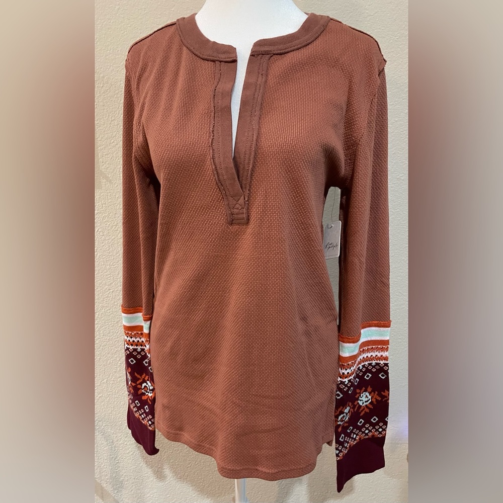 42. NWT Free People Mikah Layering Cuff Thermal Top Long Sleeve Size XL